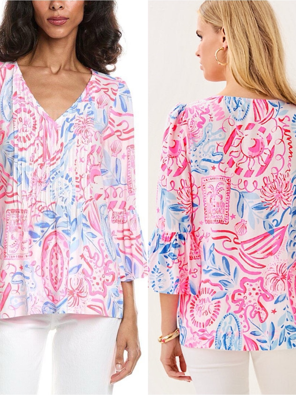 Lilly Pulitzer Pink & Blue Printed V-Neck Tunic